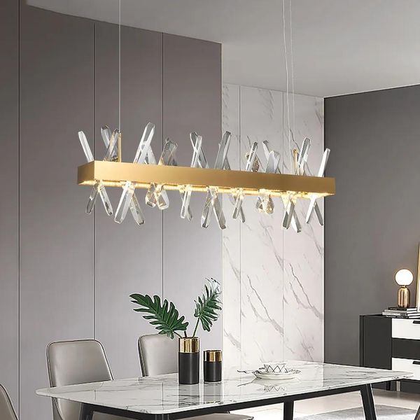 Lustres Lustre moderne pour salle à manger de luxe en cristal décoration de la maison or Rectangle LED grande lampe suspendue luminaires d'intérieur