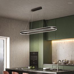 Kroonluchters modern kroonluchter keukeneiland zwart hangende lamp eetkamer elliptische luster lampara techo Noordse led -lampen