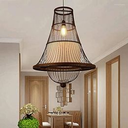 Lustres Lampe de lustre moderne tissée à la main en forme de corne naturelle en rotin en osier branche de bambou pendentif abat-jour