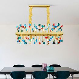 Kroonluchters moderne kroonluchter verlichting voor eetkamer rechthoek kleurrijk kristallen licht luxe keukeneiland led lustres