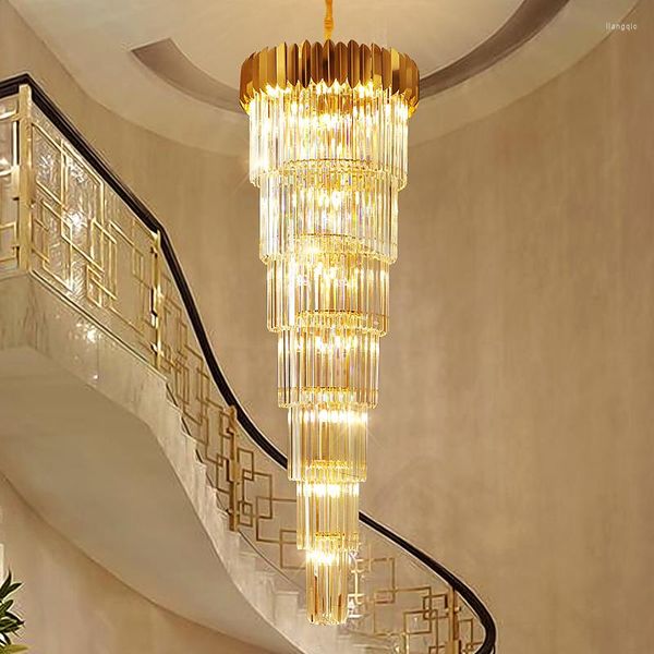 Lustres Lustre moderne éclairage Villa Duplex bâtiment escalier Long cristal El hall creux grande lampe suspendue