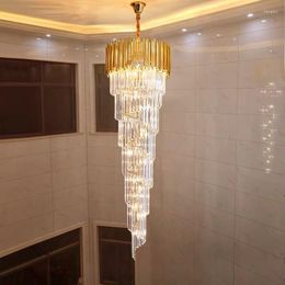 Lustres Lustre Moderne Long Cristal Lumière Villa De Luxe Duplex Étage Moyen Salon LED Dorée