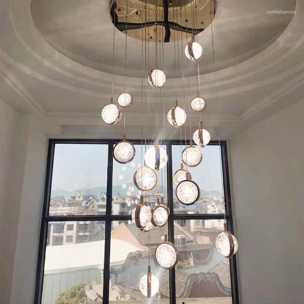 Lustres Lustre Moderne Escalier Boules Bulles Grande Longue Suspension Cristal Lampe Suspendue Loft Salon Cuisine Luminaires