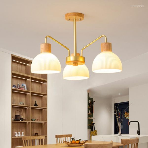 Candeliers de lámpara de araña moderna Wood Glass Phathamp para el comedor vivo Decoración del estudio del dormitorio Iluminación Nordic Home E27 Techo