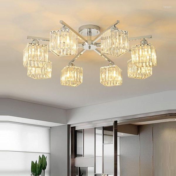 Lustres Moderne Chrome/Argent Led Éclairage Cristal Métal Salon Plafond Chambre Lampes Luminaire