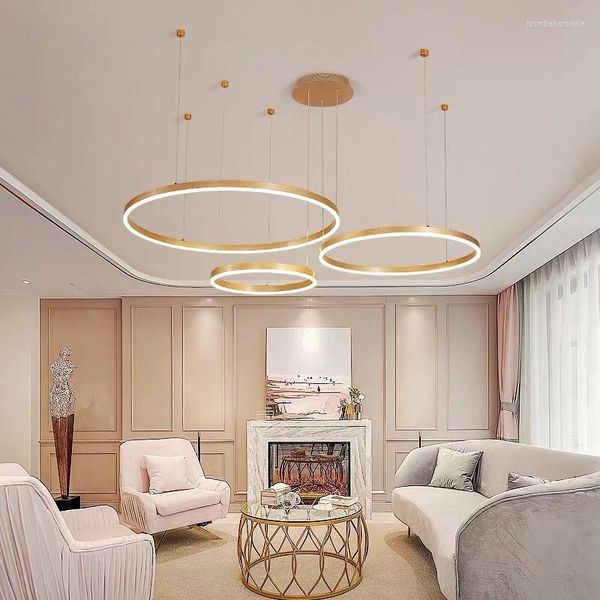 Lustres Cercle moderne Anneaux LED Lustre Acrylique Corps En Aluminium Pendentif Lumières Pour Salon Salle À Manger Foyer Chambre Décor À La Maison