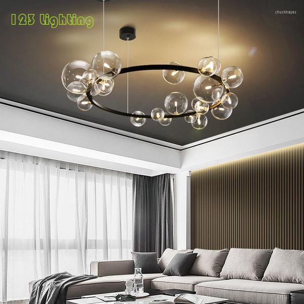 Candeliers Modern Clear Glass Bubble Restaurant Led Collend Lights Room Hoedmon Havand Hatchable Loft Art Deco Round Metal