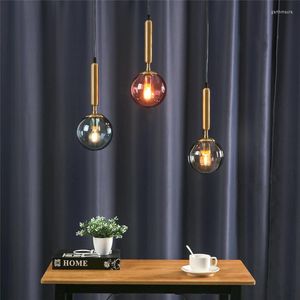 Lustres Moderne Couleur Boule De Verre LED Simple Pendentif Lumières Vintage Miroir Chambre Lampe Salon Décor Maison Luminaires