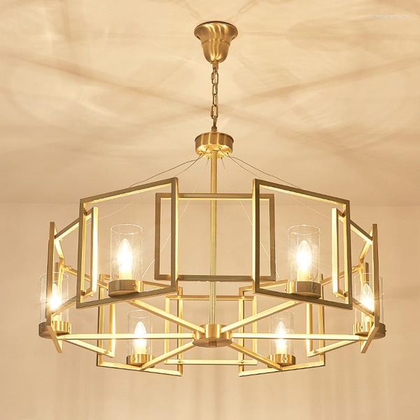 Candelabros Moderno Marco de araña de cobre Lámpara LED geométrica 6/8 cabezas para la decoración de la sala de estar de la cocina Iluminación del hogar PA0119