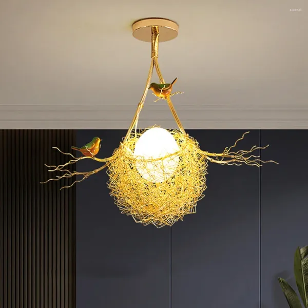 Chandeliers Modern Cottagecore Gold Bird's Nest LED pour le salon Bar Table à manger Loft Decoration Assalenchures d'éclairage suspendu