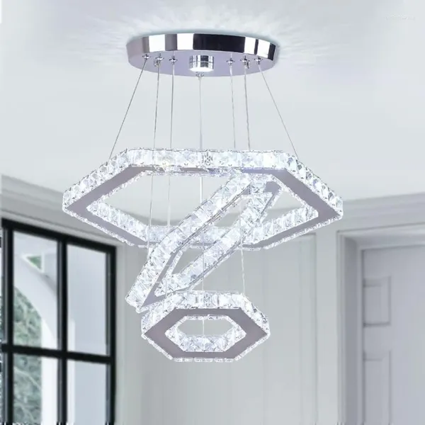 Lustres Moderne Cristal Grand 3 Anneaux LED Plafonnier Pendentif Pour Chambre À Coucher (6500K Blanc Froid) (25cm 35cm 45cm)