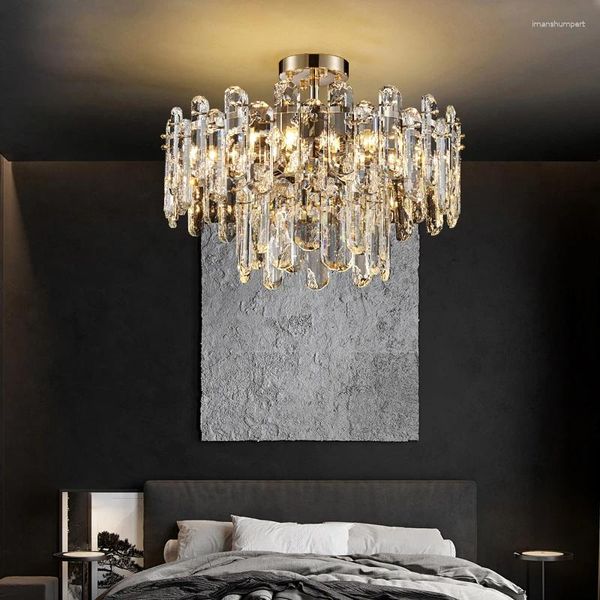 Lustres lustre de plafond en cristal moderne pour le salon LED décor loft lampe luxe rond de conception créative éclairage de chambre à coucher