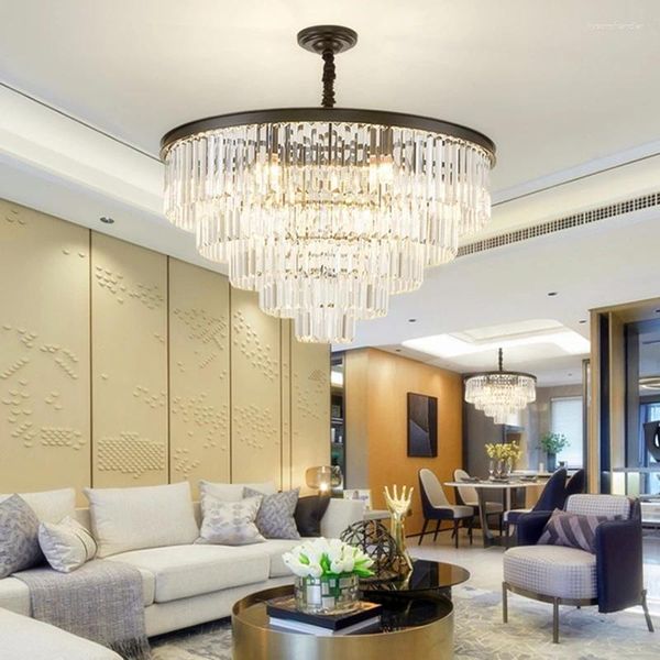 Lustres Lustre de plafond en cristal moderne lampe de pendentif LED de luxe salon luminaire en or noir Design créatif Loft Lustre rond