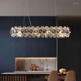 Lustres lustre en cristal moderne pour salon lampe suspendue ovale décoration de la maison de luxe luminaires salle à manger chambre Led