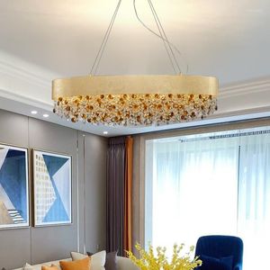 Kroonluchters moderne kristallen kroonluchter voor eetkamer ovaal ontwerp keukeneiland hangende cristal lamp gouden huisdecor led -glans