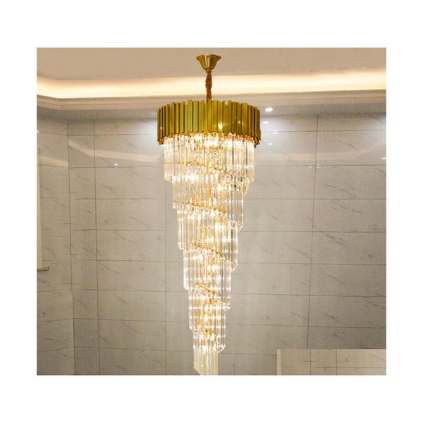 Lustres Lustre En Cristal Moderne Pour Staicase Long Villa Luminaire Suspendu Grand Décor À La Maison Or En Acier Inoxydable Led Crista Dhm2J