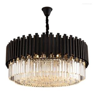 Lustres Lustre En Cristal Moderne Dans Le Salon Chambre Cuisine De Luxe Noir Lampe Ronde E14 Titulaire Lumière Luminarias