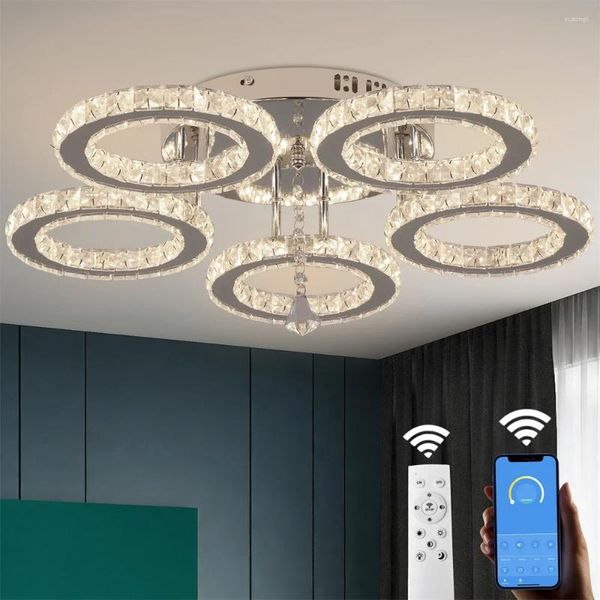 Lustres lustre en cristal moderne avec application dalmable plafond luminaire anneaux de forme monture à chasse d'eau pour le salon de la chambre