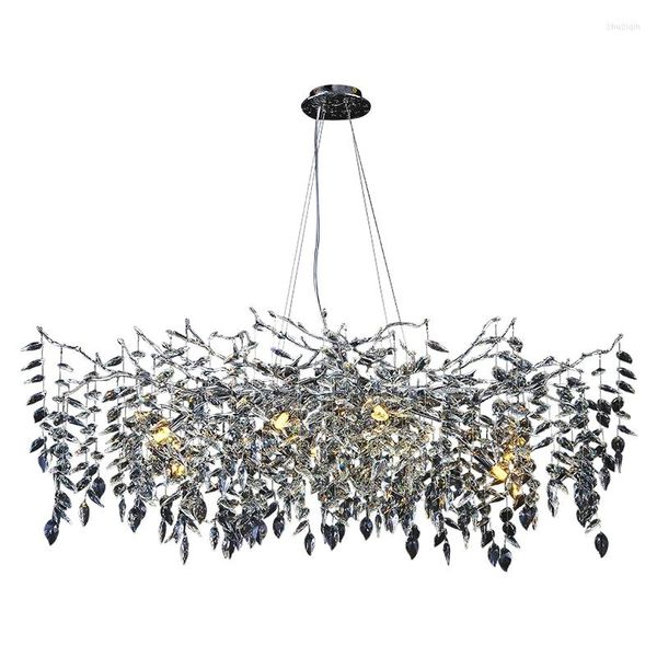 Lustres Moderne Cristal Chrome Lustre Argent Suspendu Lumière De Luxe Pour Salon Villa Haut De Gamme Restaurant Décor Éclairage