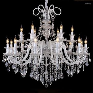 Lustres Moderne Lustre Suspendu En Cristal Éclairage Pour Salon El Hall K9 De Luxe Grade Blanc Bras Transparent Corps Villa