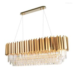 Lustres lustre moderne de lampe en cristal pour l'éclairage de ligne rond d'acier inoxydable d'or de luxe ovale vivant