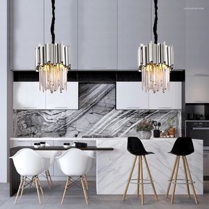 Lustres Lustre en or LED en Cristal moderne pour salle à manger lampes suspendues rondes en Cristal de luxe Chrome luminaires d'îlot de cuisine