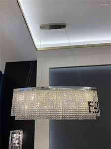 Kroonluchters Moderne kristallen LED -verlichting Luxe rechthoekige hangende hanglamp persoonlijkheid Dinerames Designer Suspensie