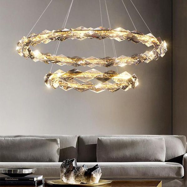 Lustres Moderne Cristal Anneau Rond Led Lustre Pour Salon Salle À Manger Cuisine Chambre Chrome Pendentif Lampe Design Suspension Lumière