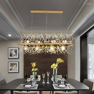 Lustres modernes cristal en acier inoxydable pissenlit LED plafonnier or chrome pour cuisine salle à manger chambre