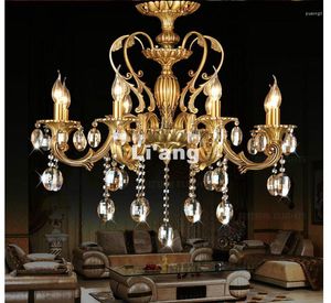 Lustres Moderne D62cm H65cm Bronze Couleur 6L D65cm K9 Lustre En Cristal Éclairage Luxueux En Laiton Lampe Lustre AC Lumières