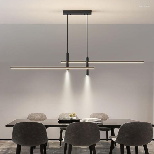 Candelabros Mesa de comedor moderna Lámpara LED Lámpara minimalista de oro negro para la sala de cocina Lámpara colgante Decoración para el hogar Iluminación Luminaria