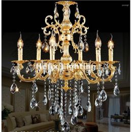 Kroonluchters moderne Europese stijl klassieke kristal kroonluchter licht gouden legeringverlichting met 6 armen d700 mm led ac d