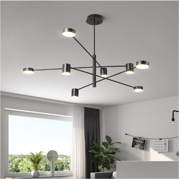 Lustres modernes mode noir or blanc long plafond LED suspendu lampe légère lustre en suspension pour la salle de cuisine salon loft bedroo dhpth