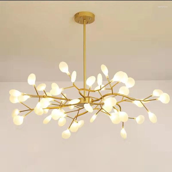 Lámparas de araña Modern Firefly LED Chandelier para sala de estar Dormitorio Rama de árbol Lámpara colgante Luminaria colgante