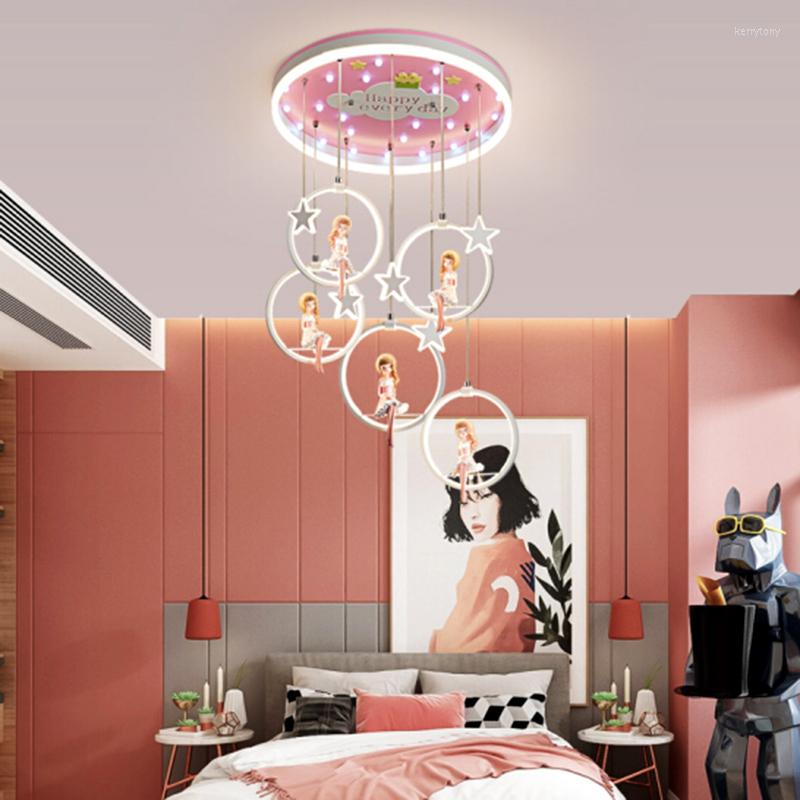 シャンデリアモダンガールベッドルーム天井ランプのためのホームデコレーションインテリア照明ピンクスマートLED LNDOORダイニングルーム