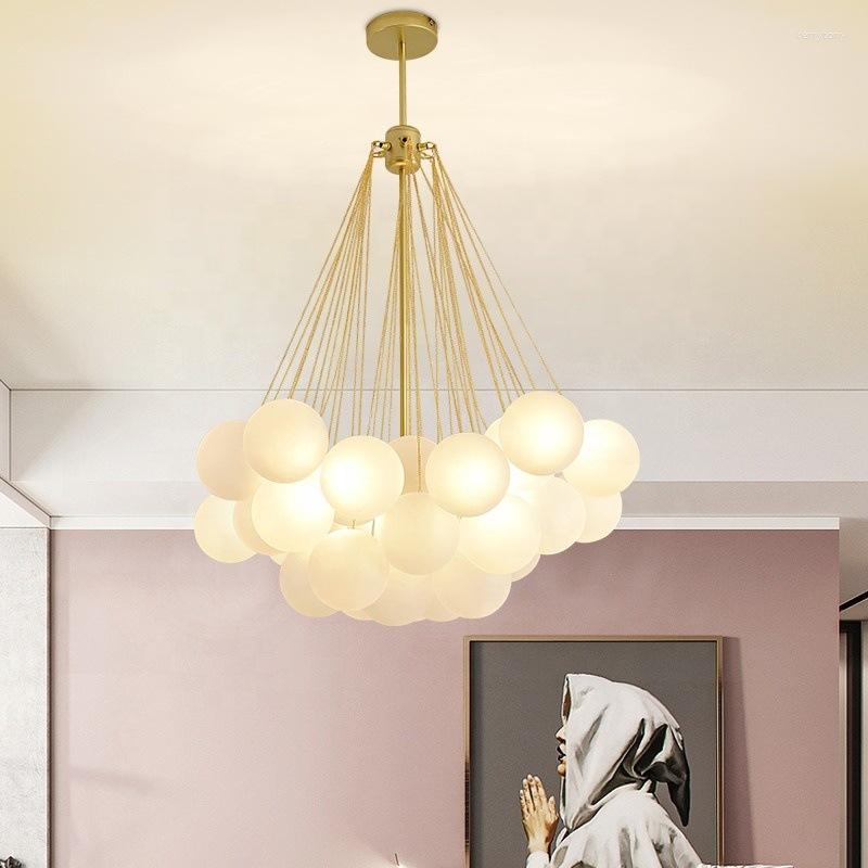 Lámparas de araña de bola de cristal moderna, luz de burbuja esmerilada de oro negro para el hogar, sala de estar, Bar, oficina, lámpara de diseño