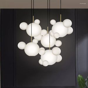 Kroonluchters moderne glazen bal led kroonluchter verlichting levende eetkamer decor lamp trap trap balk hanging lights ligatoren