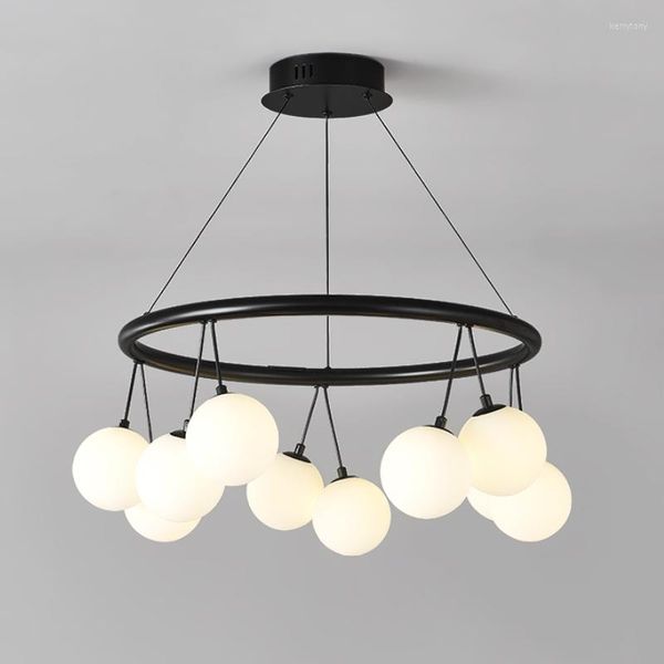 Lustres Moderne verre circulaire LED lustre salon cuisine chambre noir pendentif lumières décoration de la maison accessoires luminaire