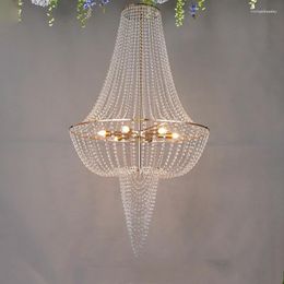 Kroonluchters Moderne Goudkleur Ronde Crystal Romantisch Wedding Stage achtergrond Decor Hanging Lamp E14 Holderverlichting Fixatuur