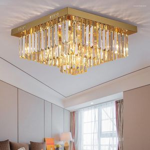 Kroonluchters Modern Gold Crystal Kroonluchter voor plafondslaapkamer Woonkamer Cristal Lamp Home Decor vierkante LED -verlichtingsarmaturen