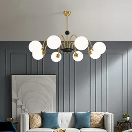Lustres modernos de ouro LED candelabro para sala de estar quarto cozinha bola de vidro branco iluminação interior teto pendurado lâmpada luzes luminárias