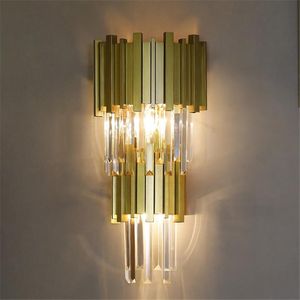 Candelabros Moderno Metal dorado K9 Lámparas de pared de cristal Iluminación interior Aplique para dormitorio Sala de estar Deco Lámpara LED Baño Luz para el hogar