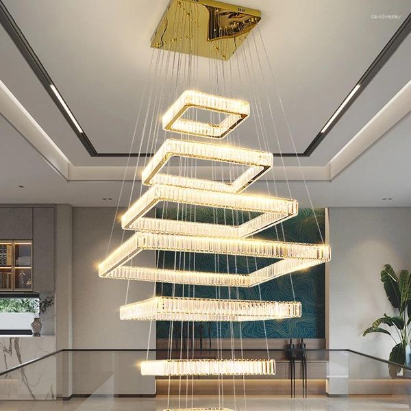 Candelabros Decoración moderna para el hogar Araña de cristal Lámpara colgante de escalera Luces de sala de estar Iluminación interior