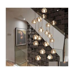 Candelabros Iluminación interior moderna Escalera Led Araña para sala de estar Bola de cristal Loft Luces de cocina Lustre Entrega de gota Dhohu