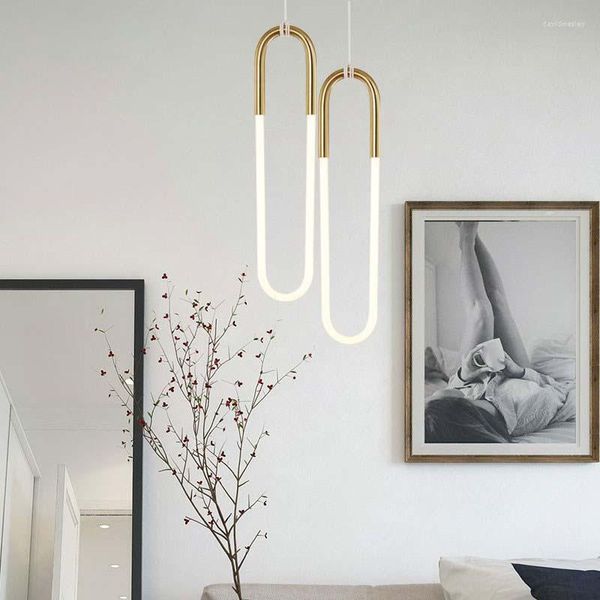 Candelabros modernos italianos de oro en forma de U, iluminación colgante de tubo, candelabro de lujo, lámparas LED de suspensión para sala de estar PA0559