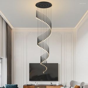 Kroonluchters Moderne LED-plafondkroonluchter voor trap Zwarte meteorenregen Acryl hangende lampen Creatief ontwerp Binnenverlichtingsarmaturen