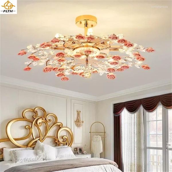 Lustres plafond LED moderne Céramique Ceramics Fleurs roses Pendant les lumières suspendues suspendues à la maison Living Dining Room Lights.