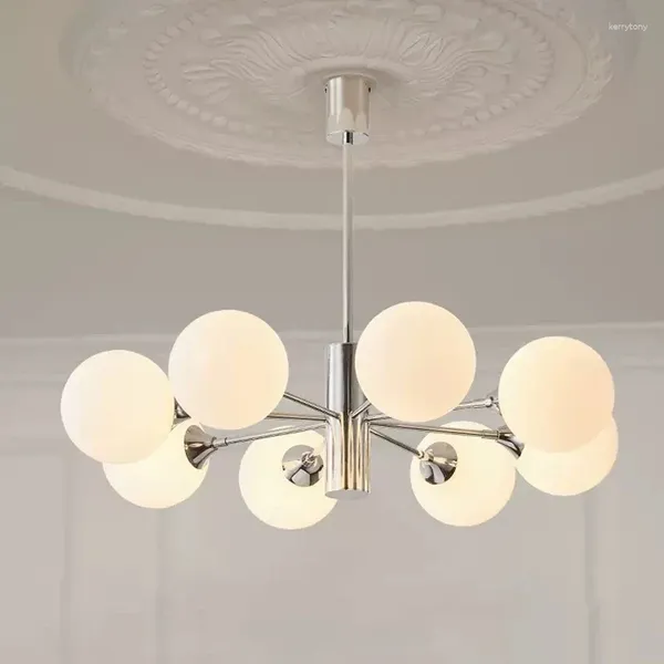 Lustres Plafond moderne à LEDs Lustre pour chambre à coucher salle à manger Lustre lait blanc boule de verre suspension lampe cuisine décor à la maison suspension