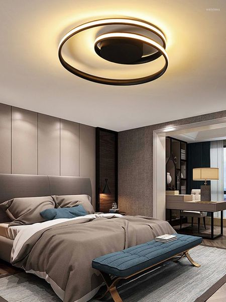 Lustres Moderne Led Plafonniers Pour Chambre Salon Salle D'étude Cuisine Maison Télécommande Dimmable Noir Anneau Luminaire