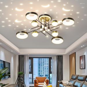 Lustres Moderne Led Plafond Étoile Lune Projection Pour Salon Chambre Conception Décor À La Maison Luminaire Intérieur Éclairage